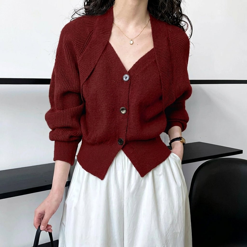 V-Neck Button Knit Sweater for Women – Cozy Patchwork Design for Colder Days - We are MFEO