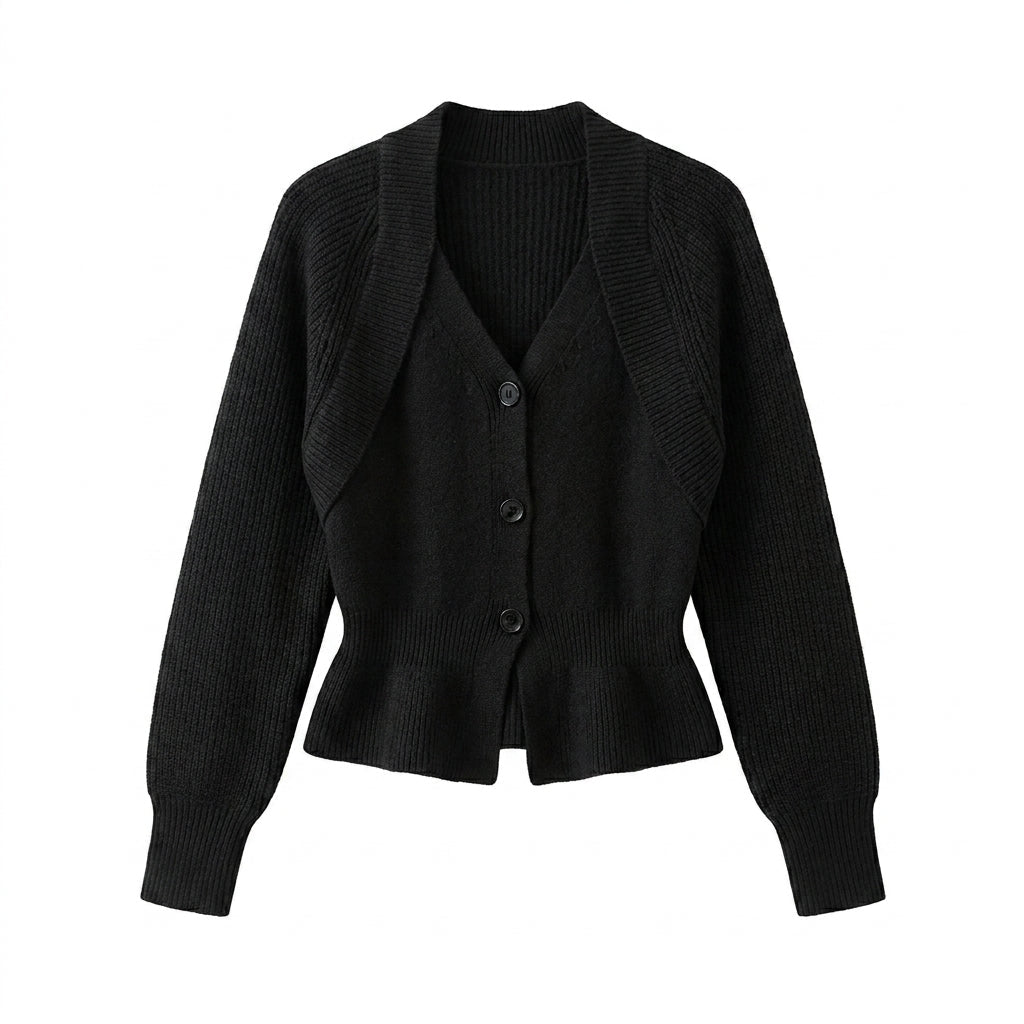 V-Neck Button Knit Sweater for Women – Cozy Patchwork Design for Colder Days - We are MFEO