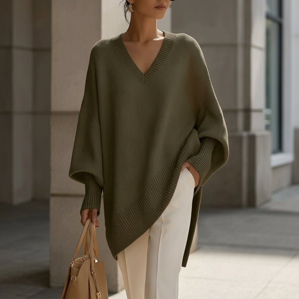 V-Neck Knit Pullover Sweater for Women – Relaxed Fit, Comfortable for Everyday Wear - We are MFEO