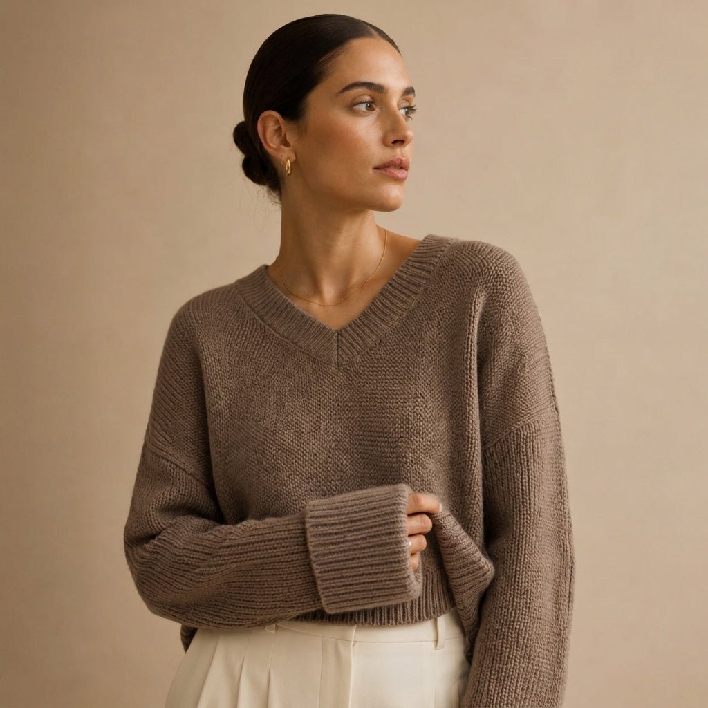 V-Neck Knit Pullover Sweater for Women – Relaxed Fit, Comfortable for Everyday Wear - We are MFEO