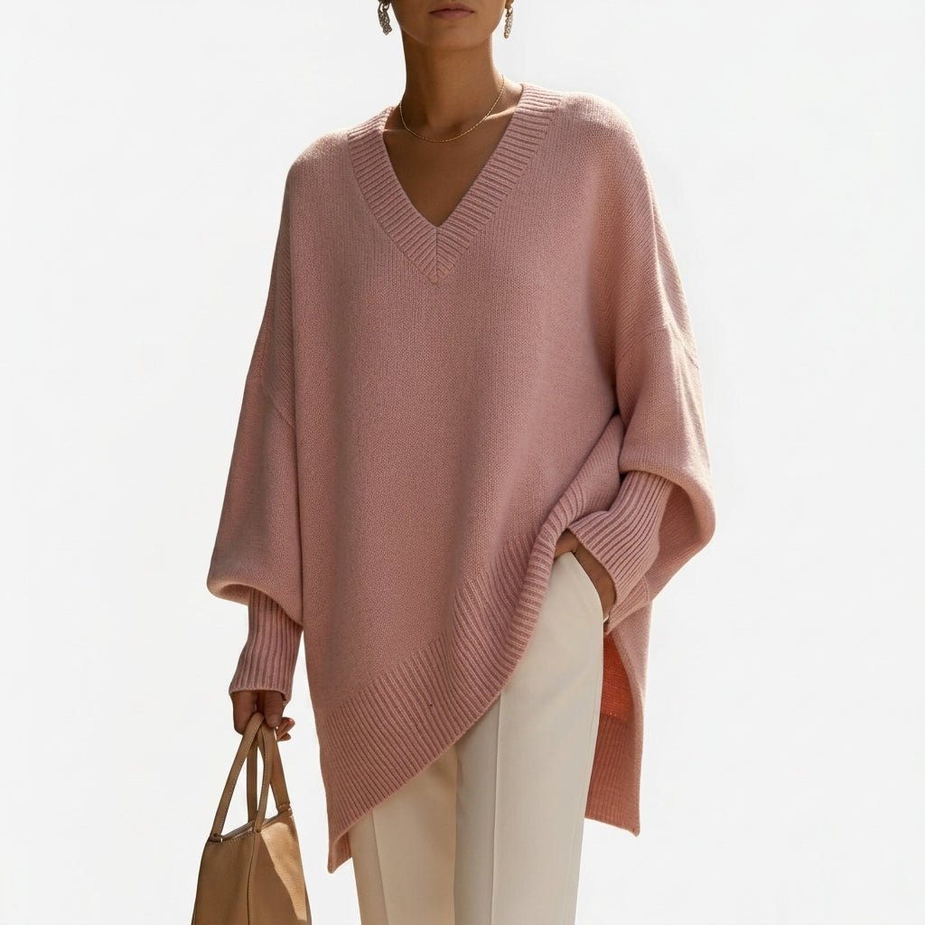 V-Neck Knit Pullover Sweater for Women – Relaxed Fit, Comfortable for Everyday Wear - We are MFEO