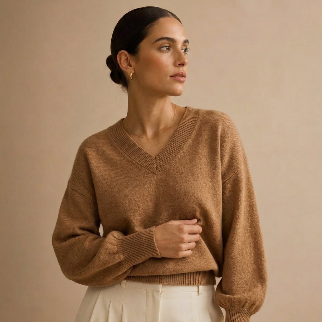 V-Neck Knit Pullover Sweater for Women – Relaxed Fit, Comfortable for Everyday Wear - We are MFEO