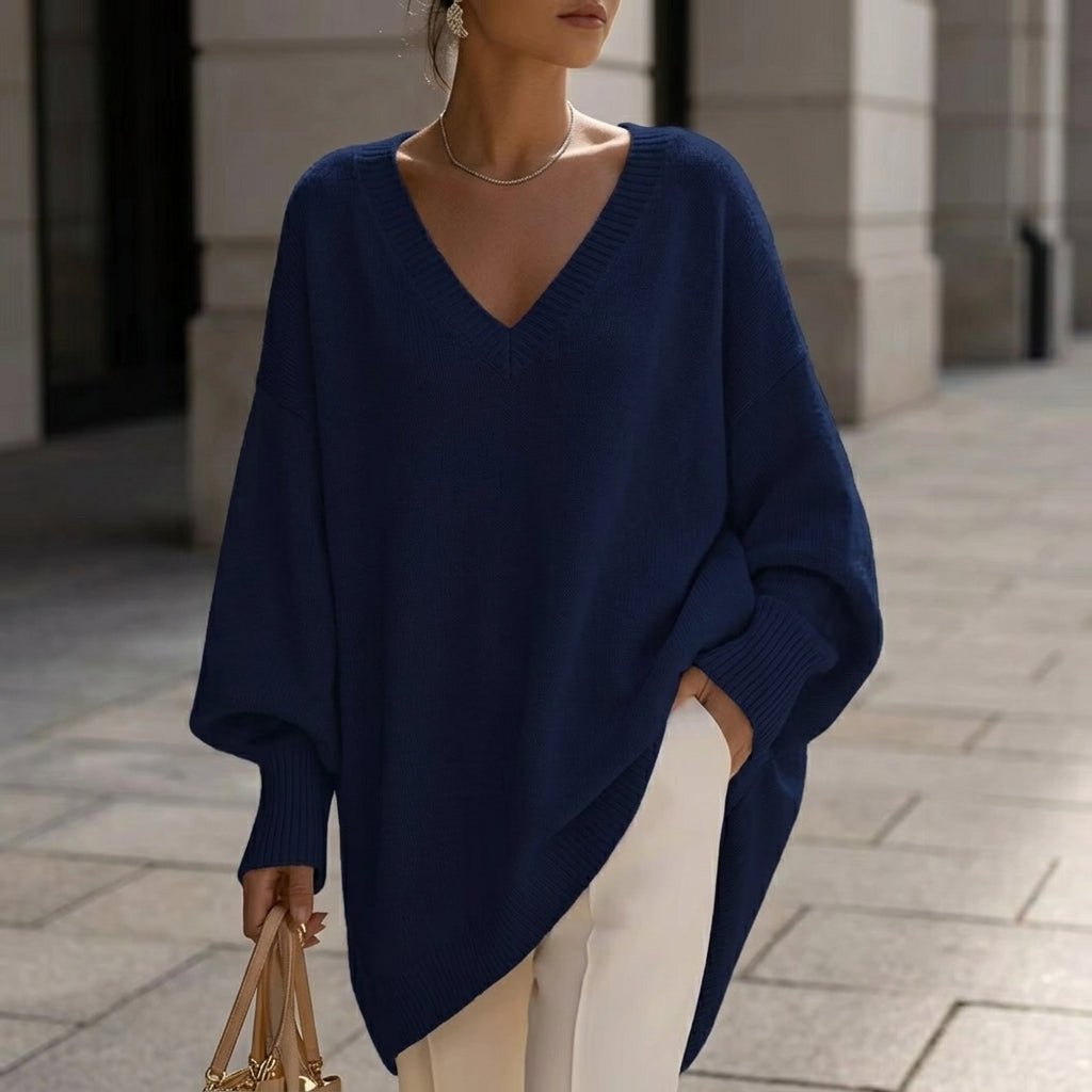 V-Neck Knit Pullover Sweater for Women – Relaxed Fit, Comfortable for Everyday Wear - We are MFEO