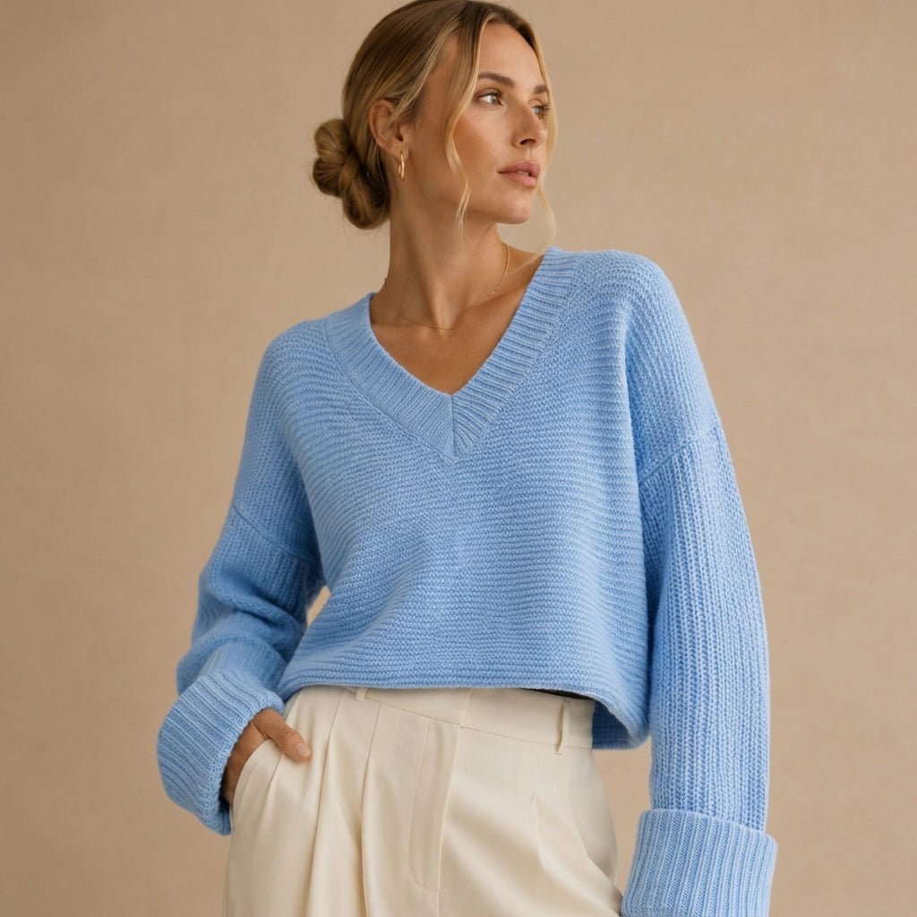 V-Neck Knit Pullover Sweater for Women – Relaxed Fit, Comfortable for Everyday Wear - We are MFEO