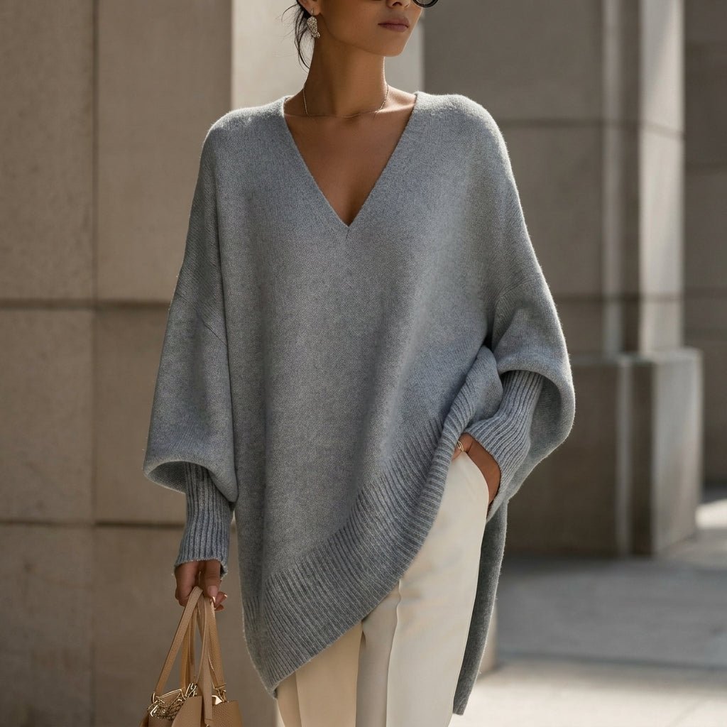 V-Neck Knit Pullover Sweater for Women – Relaxed Fit, Comfortable for Everyday Wear - We are MFEO