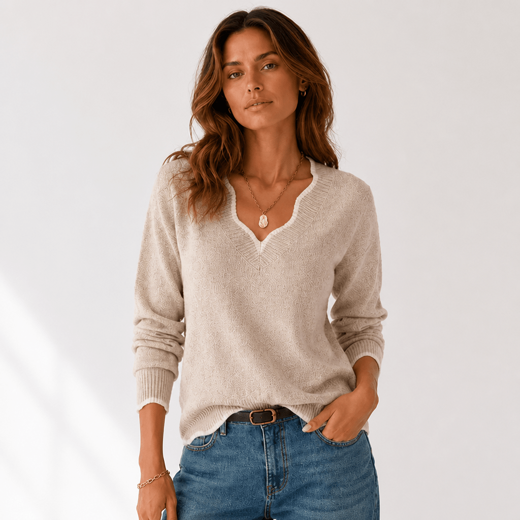 V-Neck Long Sleeve Sweater for Women – Lightweight Cotton Blend, Loose Fit for Autumn and Winter - We are MFEO