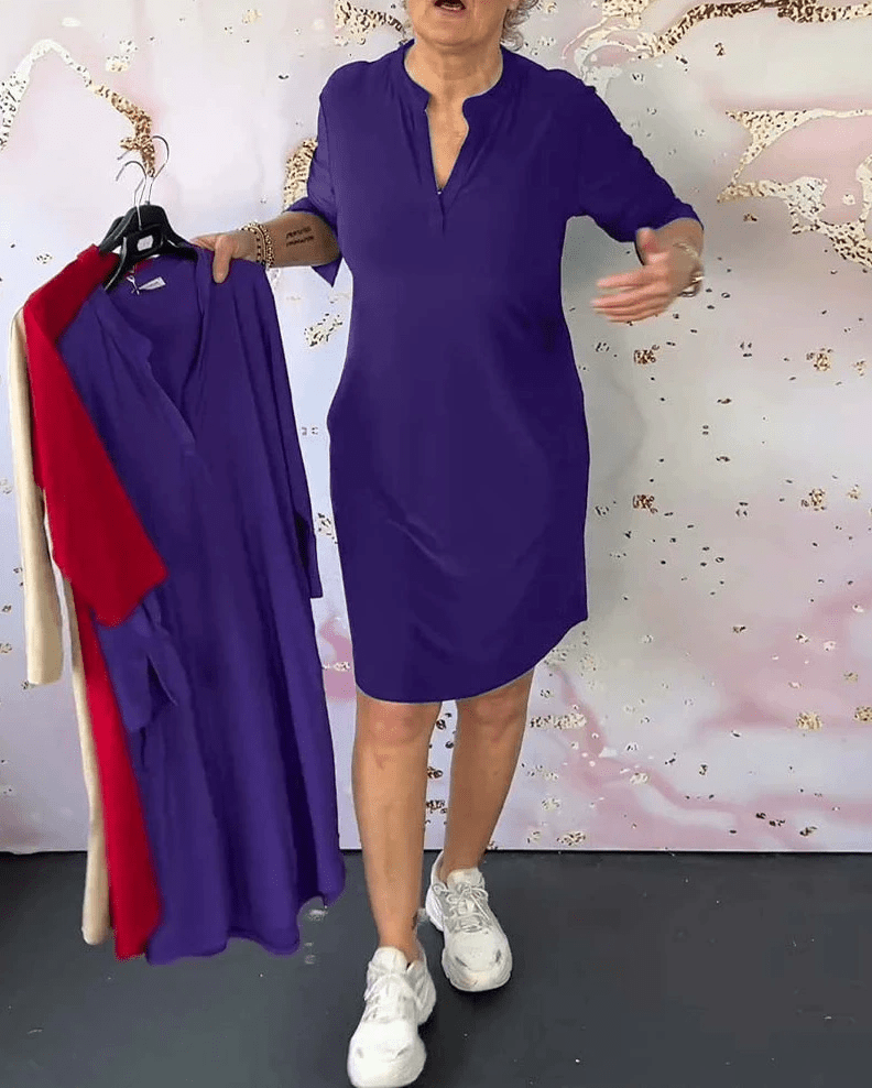 V-Neck Midi Dress with Waist Definition – Flowing Feminine Silhouette - We are MFEO