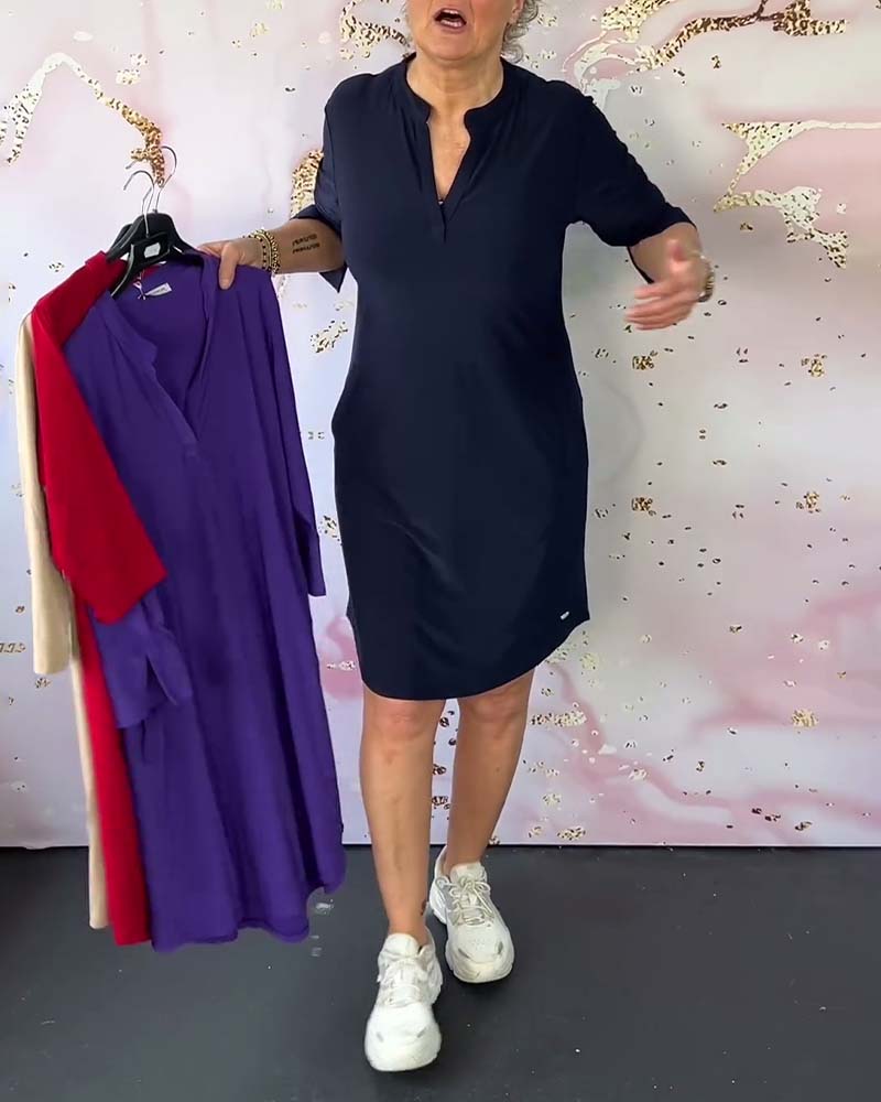 V-Neck Midi Dress with Waist Definition – Flowing Feminine Silhouette - We are MFEO
