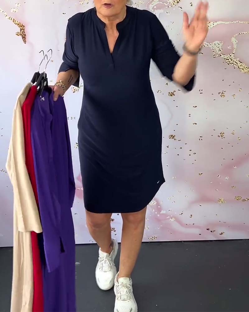 V-Neck Midi Dress with Waist Definition – Flowing Feminine Silhouette - We are MFEO