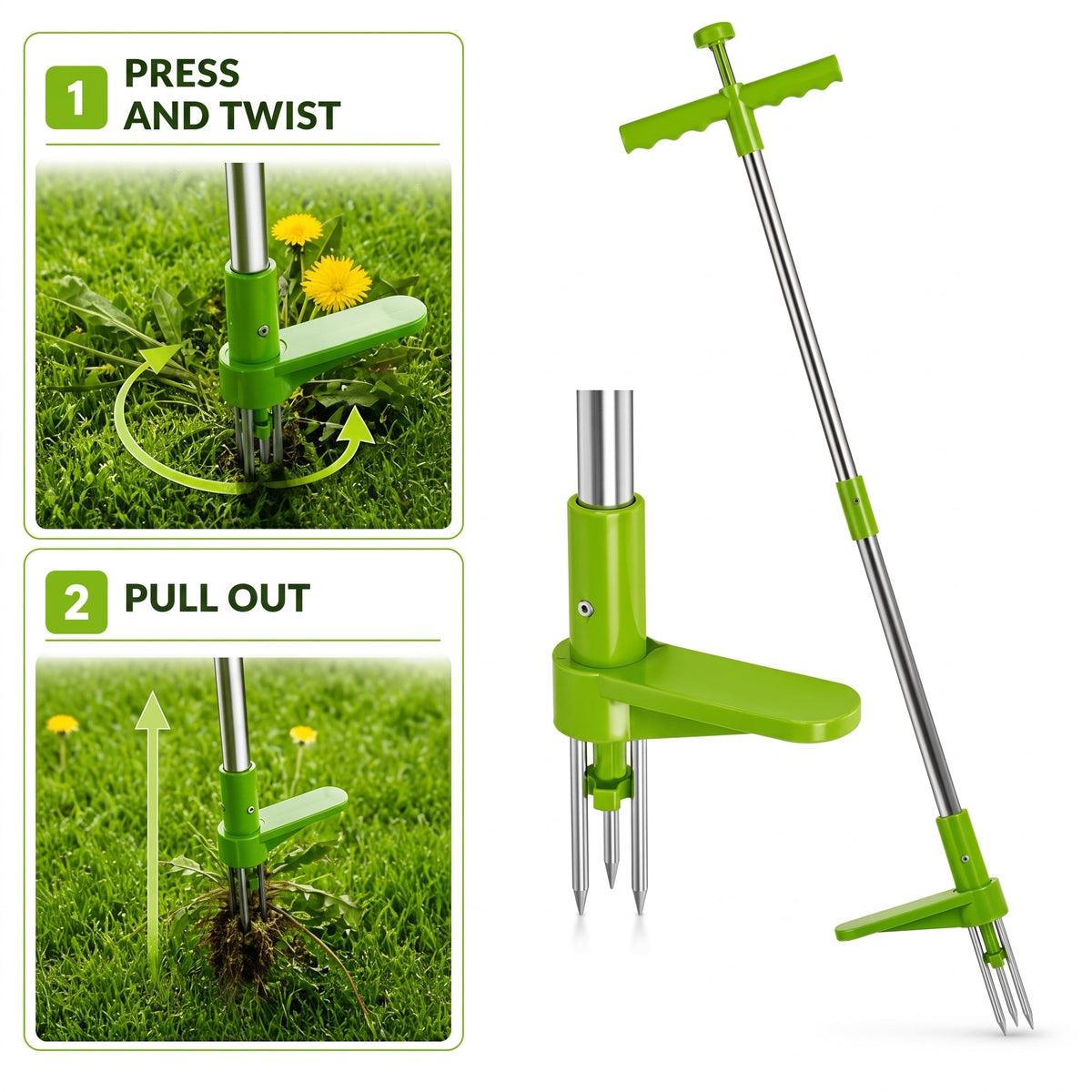 Weed Puller Tool with Long Handle – Three-Prong Stainless Steel Weeder for Garden Use - We are MFEO