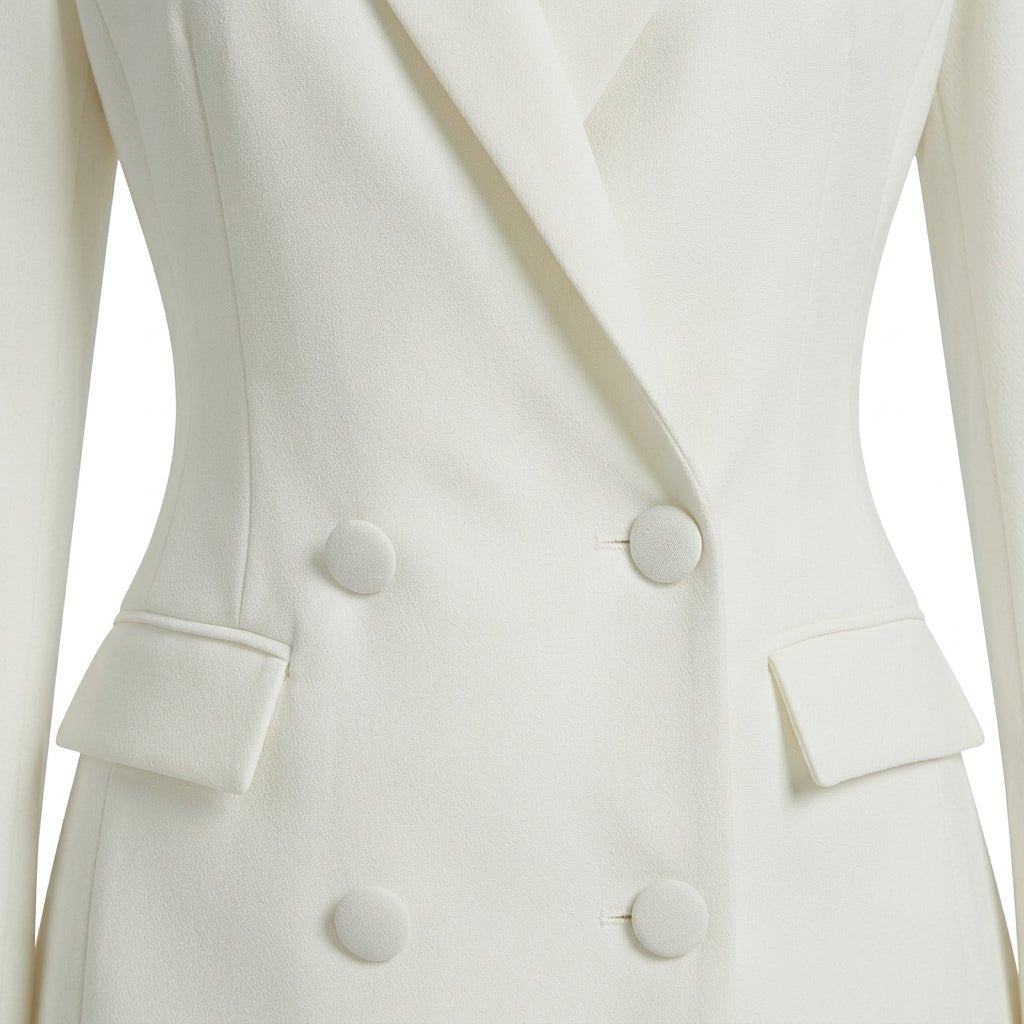 White Blazer Mini Dress – Tailored Double-Breasted for Cocktail and Formal Events - We are MFEO