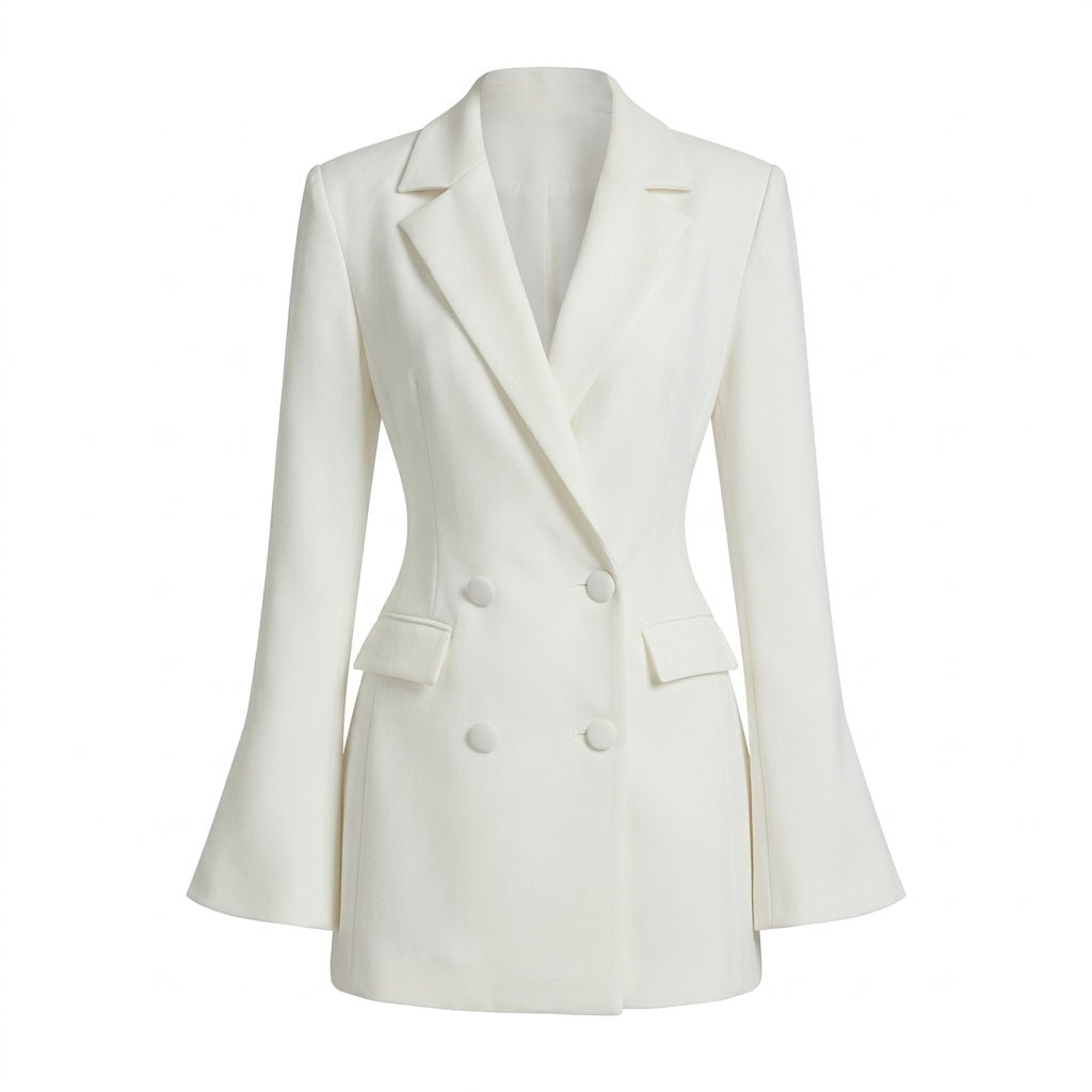 White Blazer Mini Dress – Tailored Double-Breasted for Cocktail and Formal Events - We are MFEO