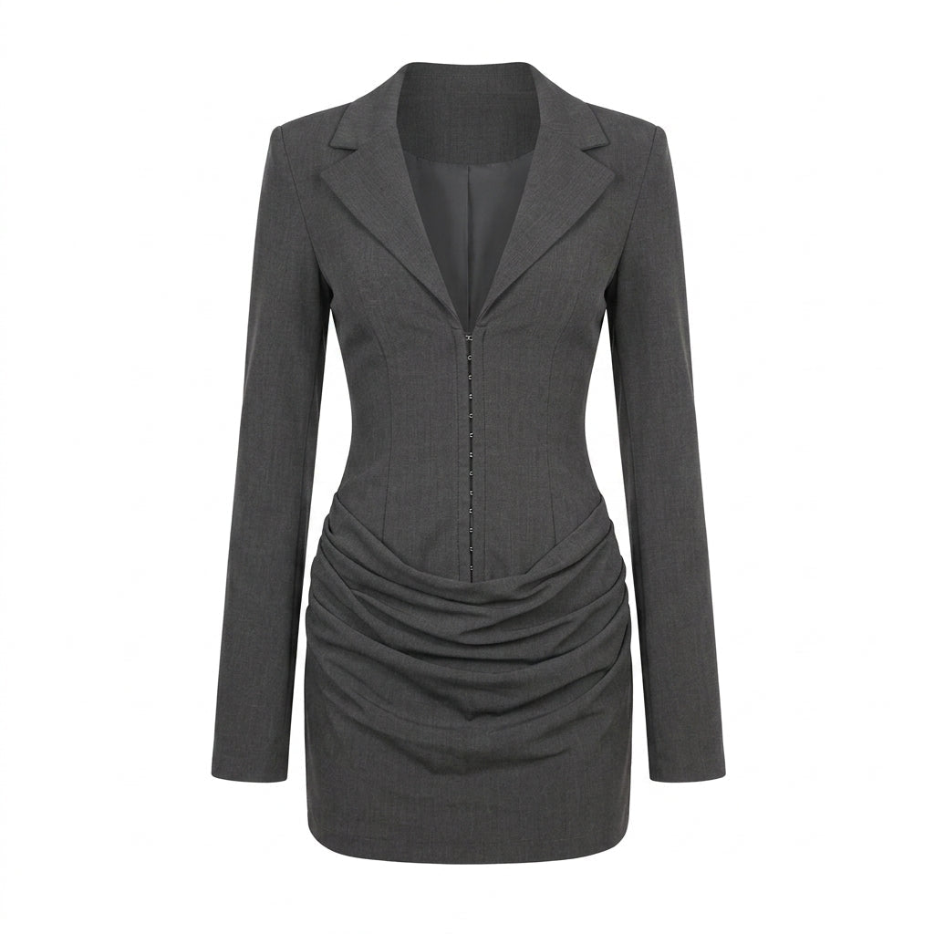 White Blazer Mini Dress – Tailored Fit with Draped Waist for Cocktail Parties - We are MFEO