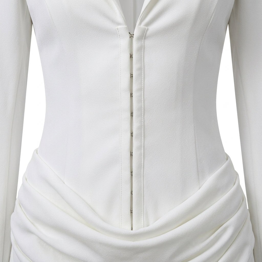 White Blazer Mini Dress – Tailored Fit with Draped Waist for Cocktail Parties - We are MFEO
