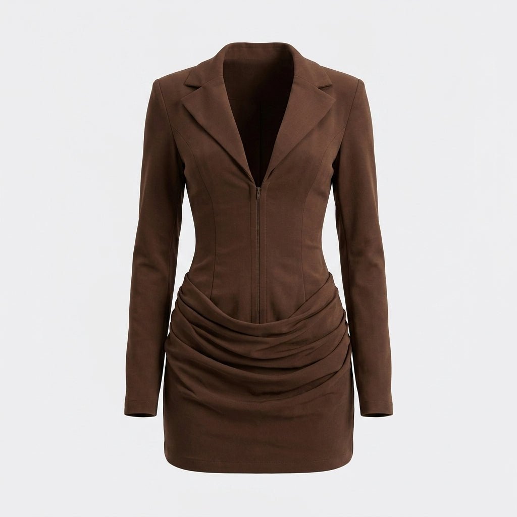 White Blazer Mini Dress – Tailored Fit with Draped Waist for Cocktail Parties - We are MFEO