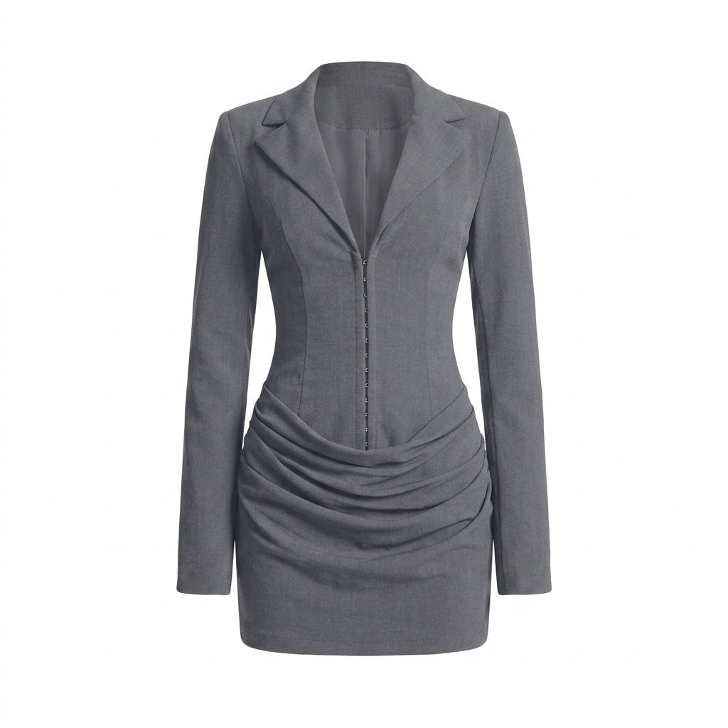 White Blazer Mini Dress – Tailored Fit with Draped Waist for Cocktail Parties - We are MFEO