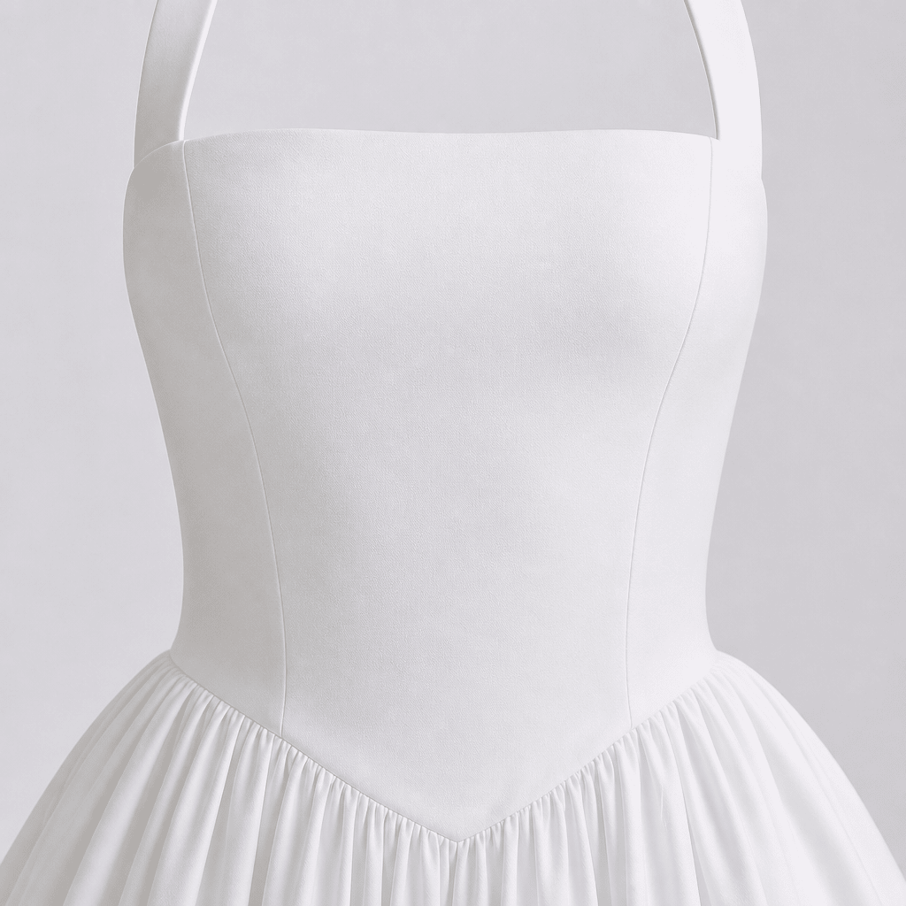 White Midi Dress – Halter Neckline, Structured Bodice for Summer Formal Events - We are MFEO