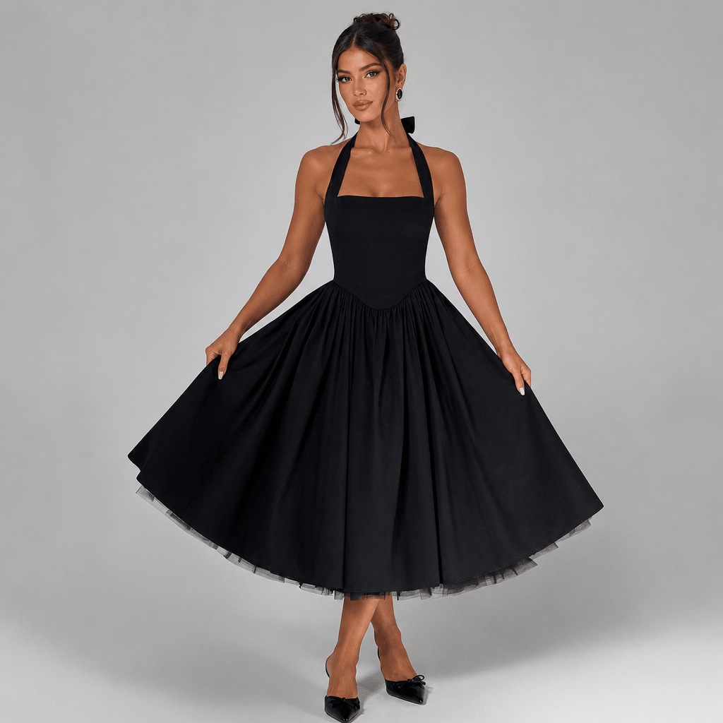 White Midi Dress – Halter Neckline, Structured Bodice for Summer Formal Events - We are MFEO