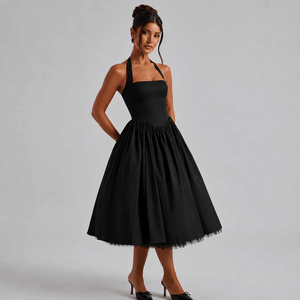 White Midi Dress – Halter Neckline, Structured Bodice for Summer Formal Events - We are MFEO
