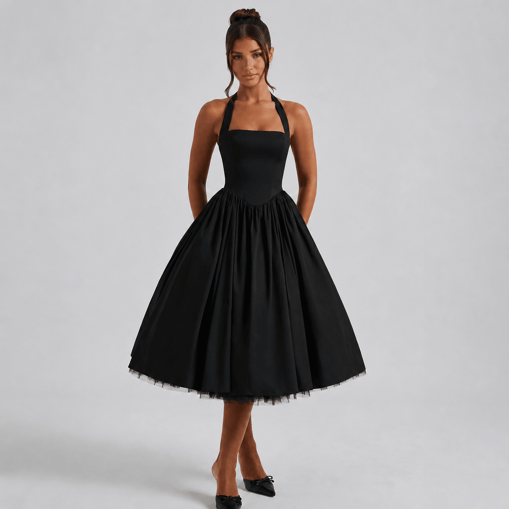 White Midi Dress – Halter Neckline, Structured Bodice for Summer Formal Events - We are MFEO