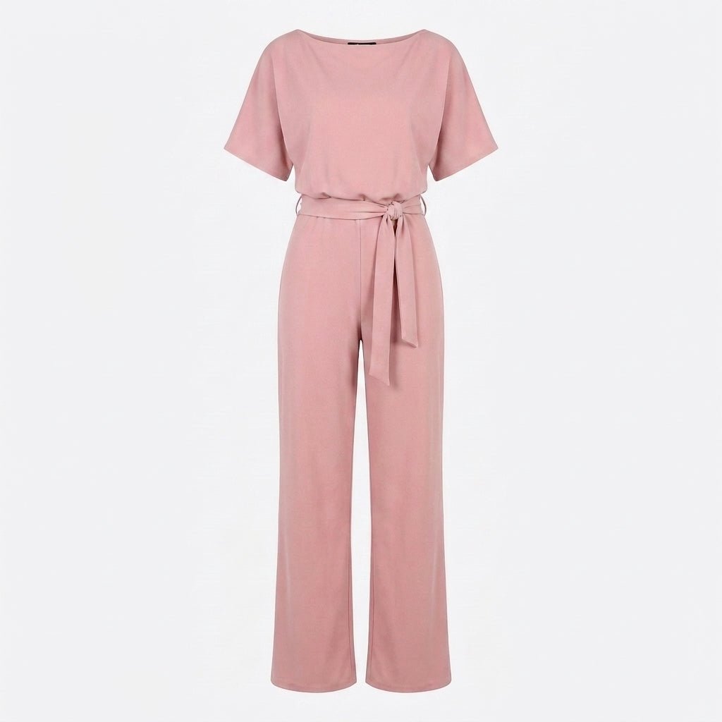 Wide Leg Jumpsuit with Draped Neckline and Waist Tie – Relaxed Fit for Events - We are MFEO