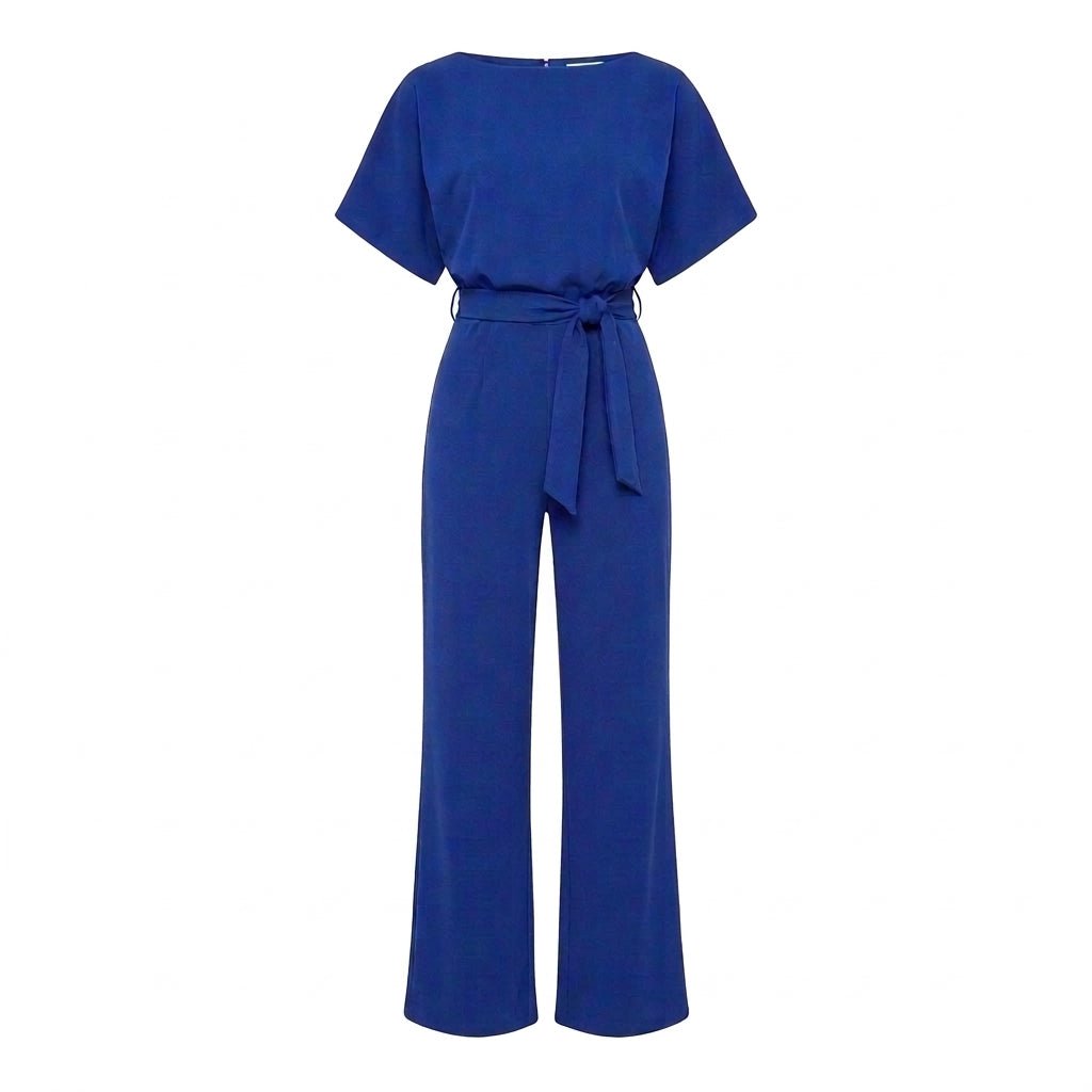 Wide Leg Jumpsuit with Draped Neckline and Waist Tie – Relaxed Fit for Events - We are MFEO