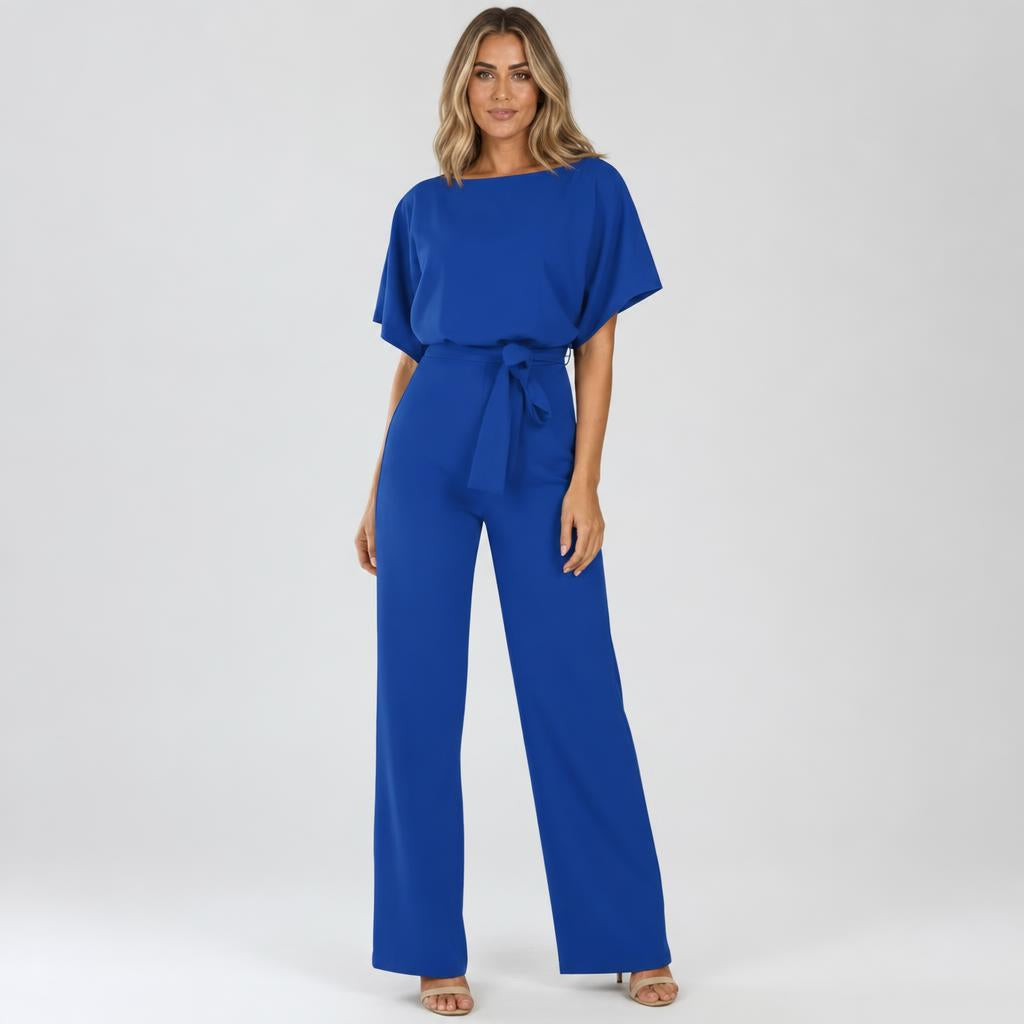 Wide Leg Jumpsuit with Draped Neckline and Waist Tie – Relaxed Fit for Events 11