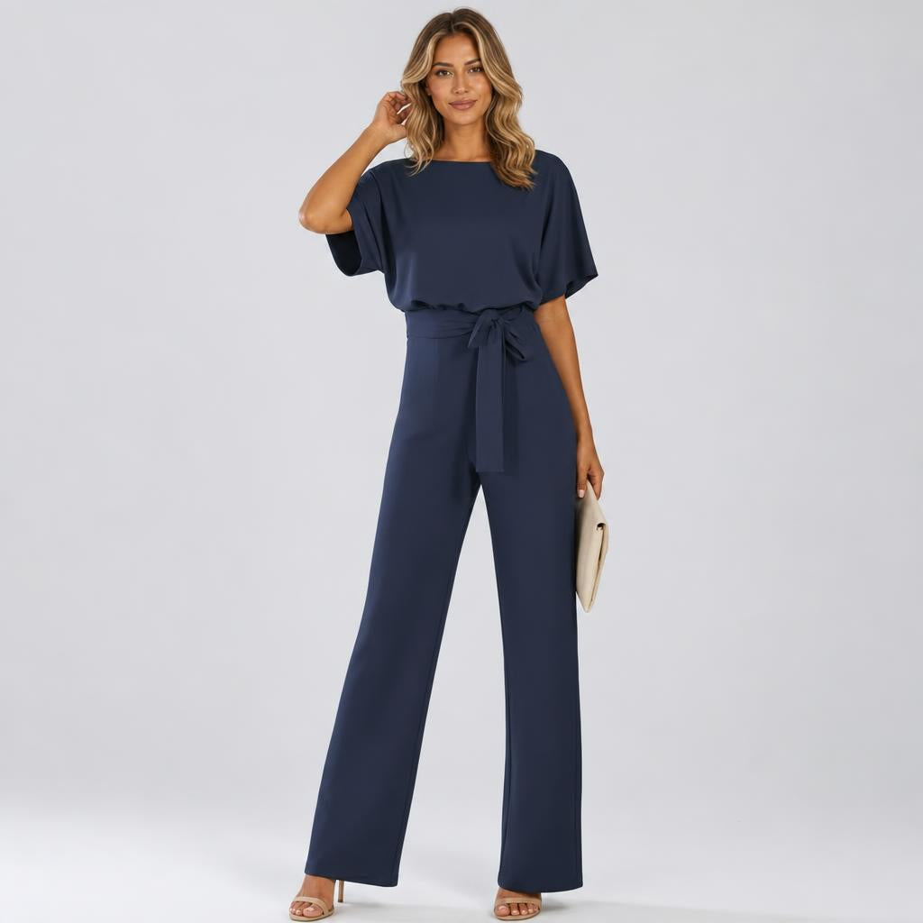 Wide Leg Jumpsuit with Draped Neckline and Waist Tie – Relaxed Fit for Events 17