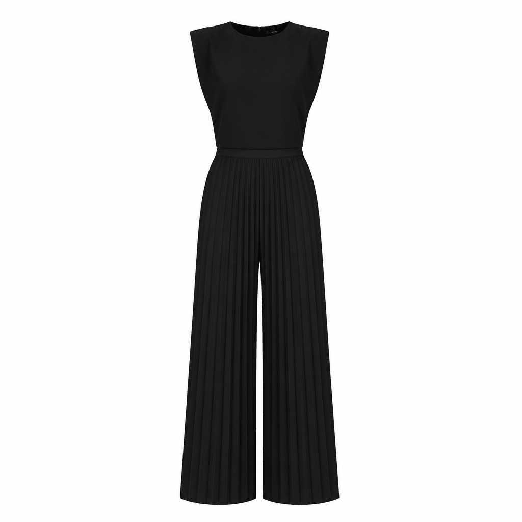 Wide-Leg Jumpsuit with Pleats – Structured Shoulders - We are MFEO