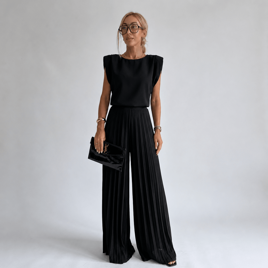 Wide-Leg Jumpsuit with Pleats – Structured Shoulders - We are MFEO