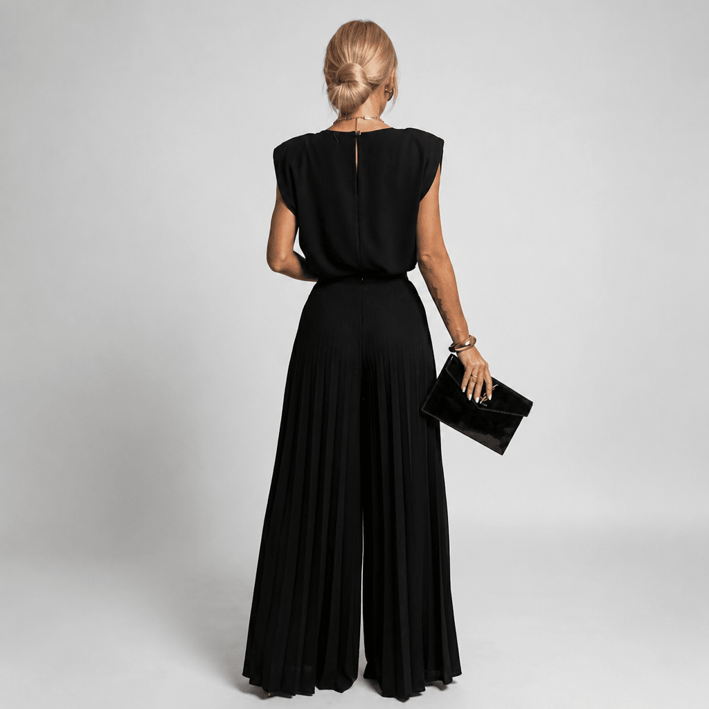 Wide-Leg Jumpsuit with Pleats – Structured Shoulders - We are MFEO