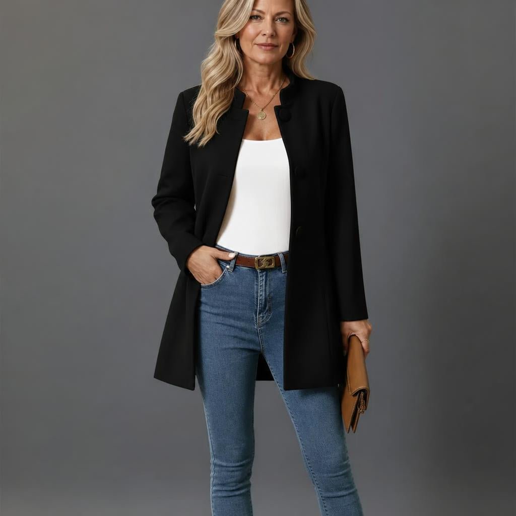Women's A-Line Winter Coat with Button Front – Stand Collar, Mid-Length for Cold Weather - We are MFEO