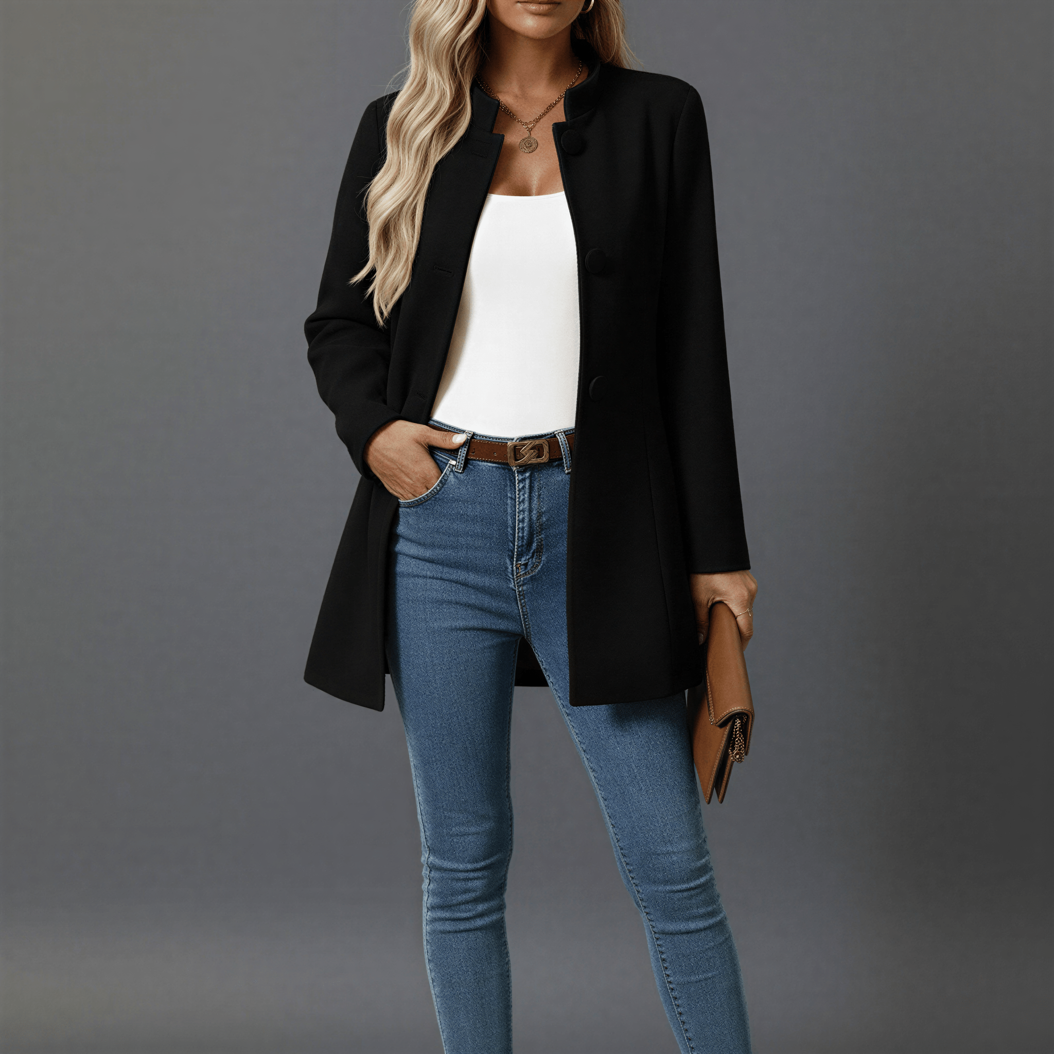 Women's A-Line Winter Coat with Button Front – Stand Collar, Mid-Length for Cold Weather - We are MFEO