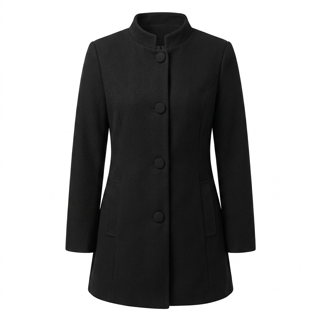 Women's A-Line Winter Coat with Button Front – Stand Collar, Mid-Length for Cold Weather - We are MFEO