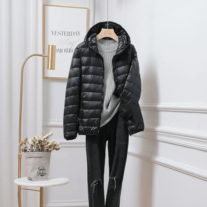 Women's Black Hooded Puffer Jacket – Quilted Design - We are MFEO