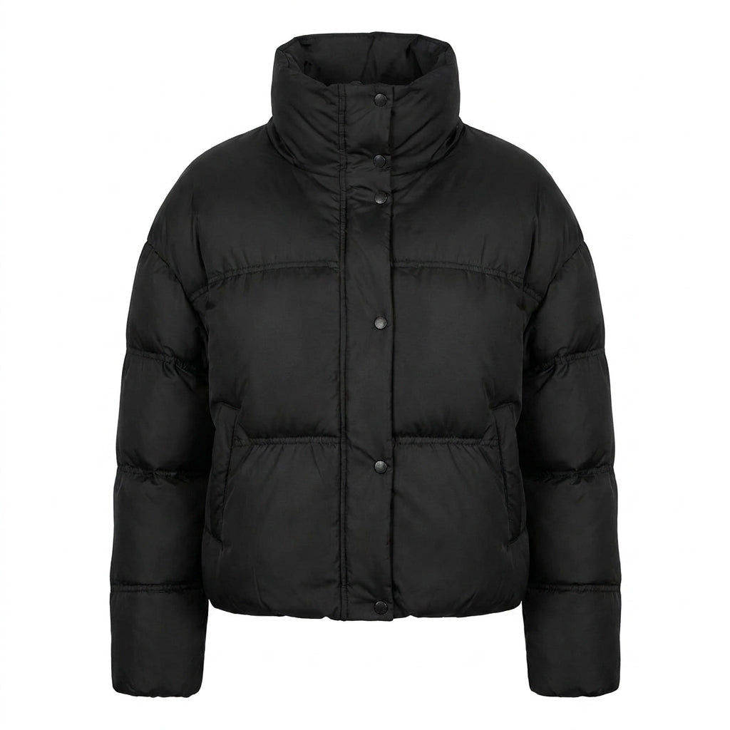 Women's Black Puffer Jacket – Cropped Quilted Design with Hood - We are MFEO