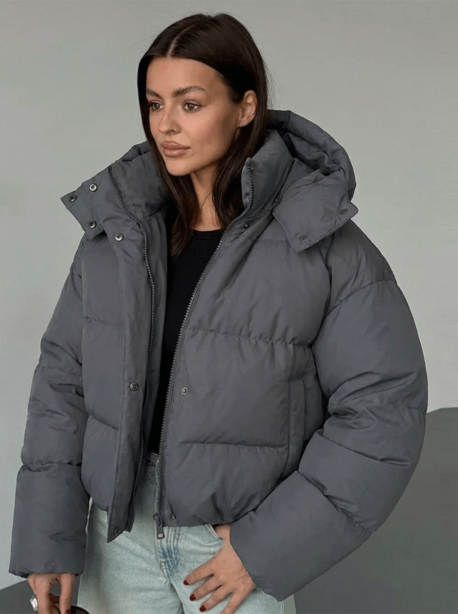 Women's Black Puffer Jacket – Cropped Quilted Design with Hood - We are MFEO