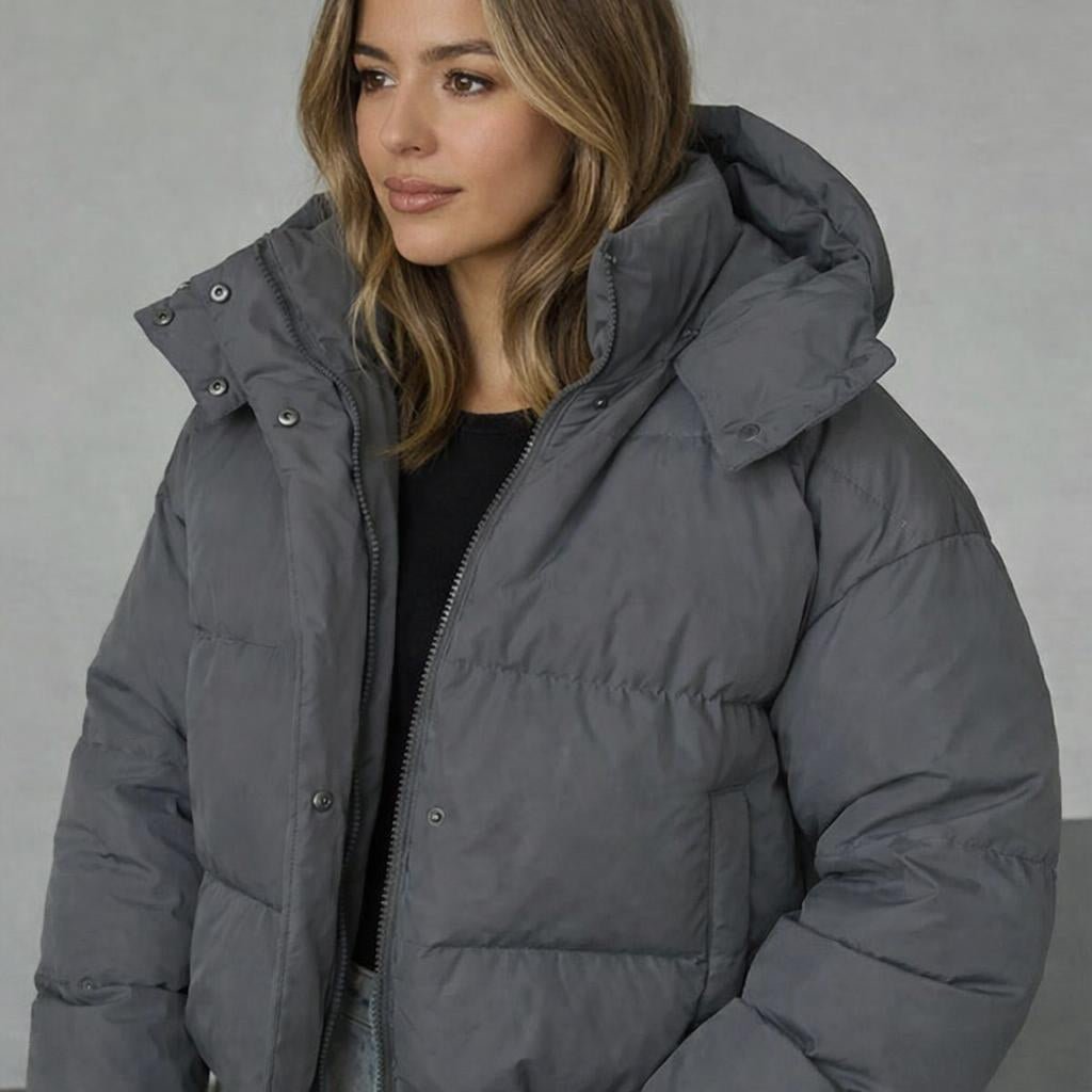 Women's Black Puffer Jacket – Cropped Quilted Design with Hood - We are MFEO