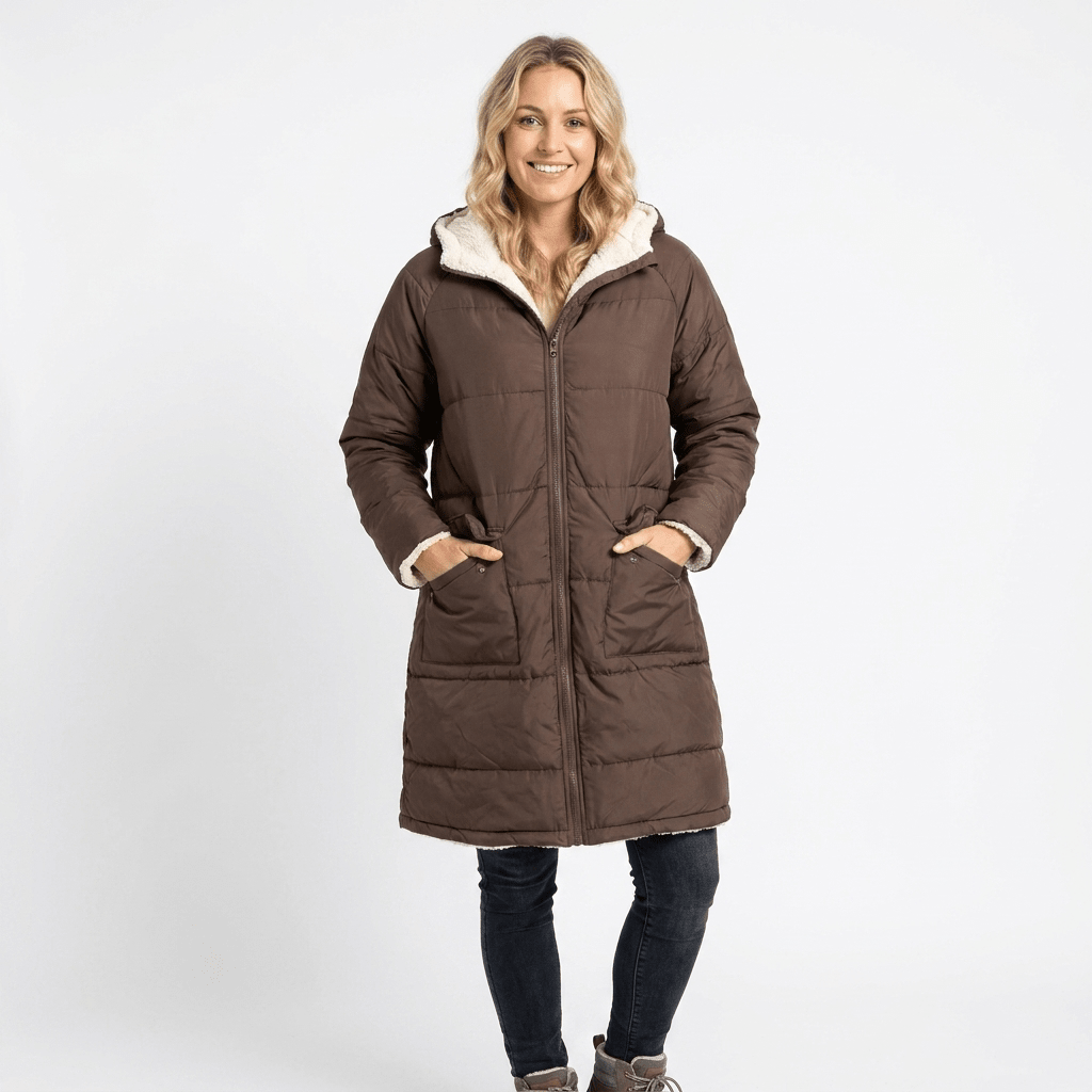 Women's Black Puffer Jacket – Long Quilted Coat with Hood - We are MFEO