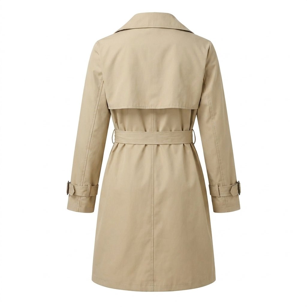 Women's Black Trench Coat – Double-Breasted with Self-Tie Belt - We are MFEO
