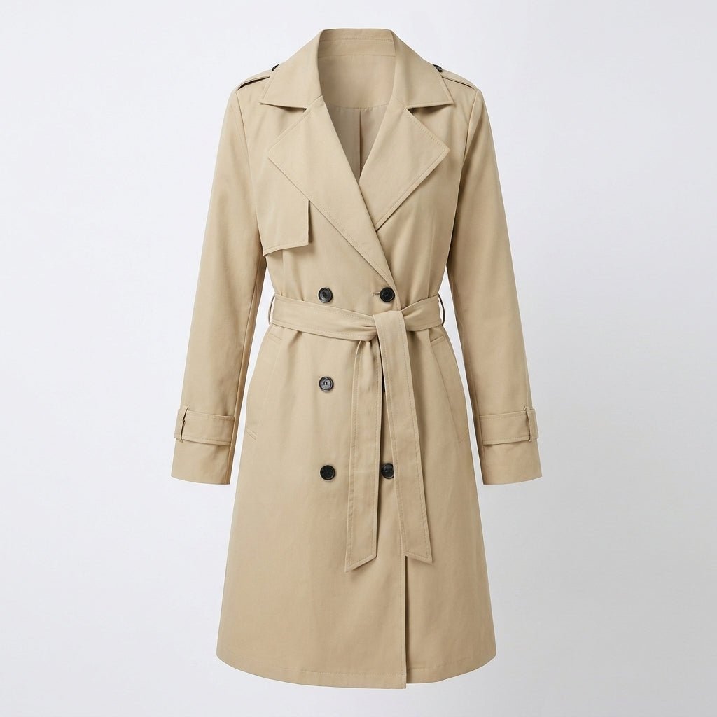 Women's Black Trench Coat – Double-Breasted with Self-Tie Belt - We are MFEO