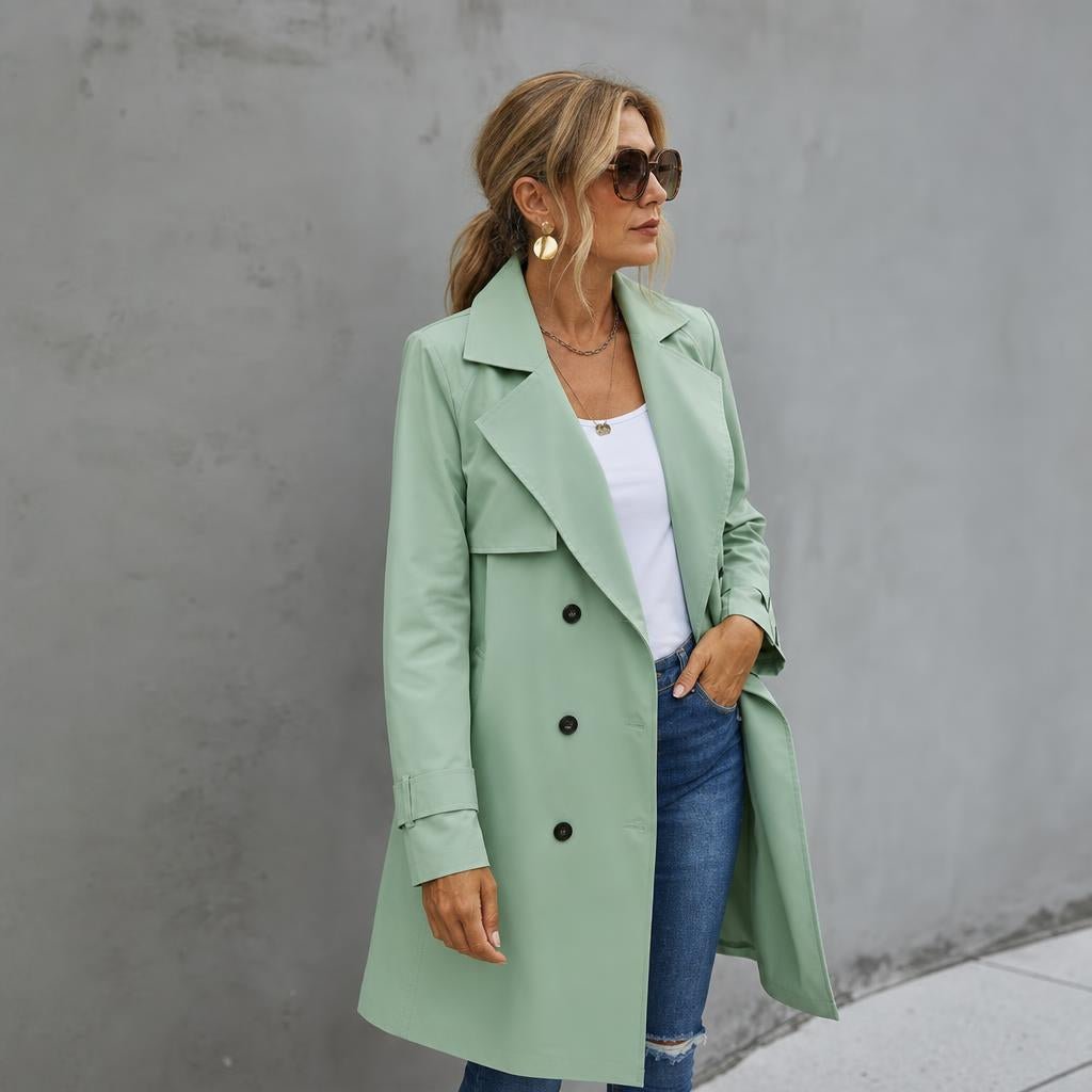 Women's Black Trench Coat – Double-Breasted with Self-Tie Belt - We are MFEO