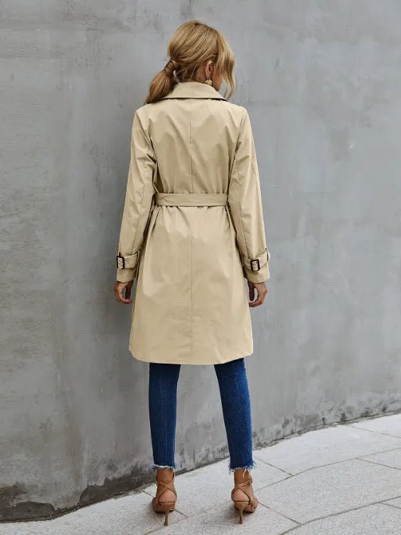 Women's Black Trench Coat – Double-Breasted with Self-Tie Belt - We are MFEO