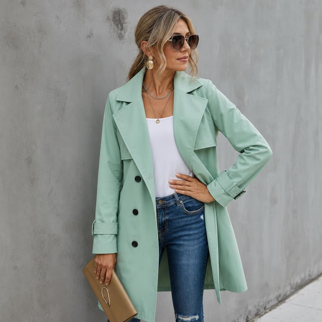 Women's Black Trench Coat – Double-Breasted with Self-Tie Belt - We are MFEO