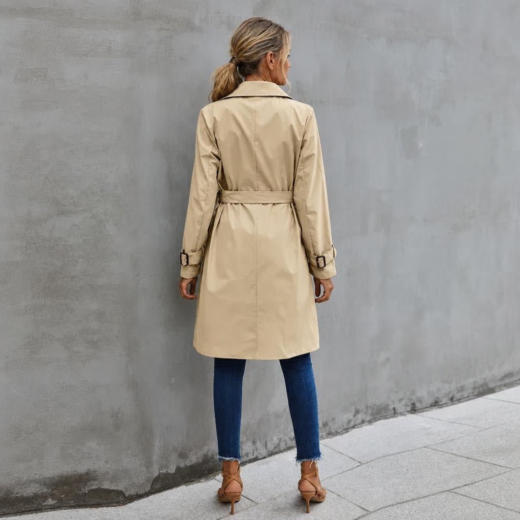 Women's Black Trench Coat – Double-Breasted with Self-Tie Belt - We are MFEO