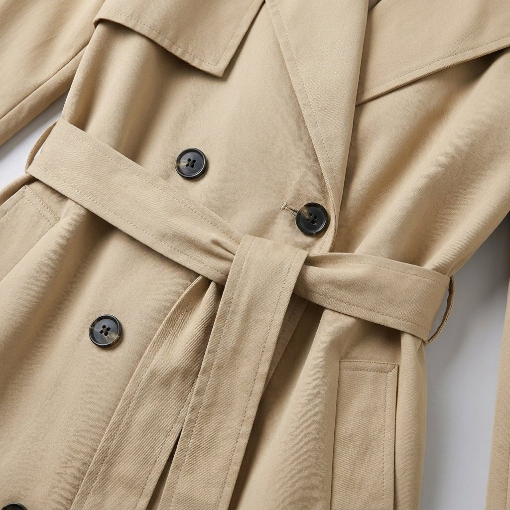Women's Black Trench Coat – Double-Breasted with Self-Tie Belt - We are MFEO
