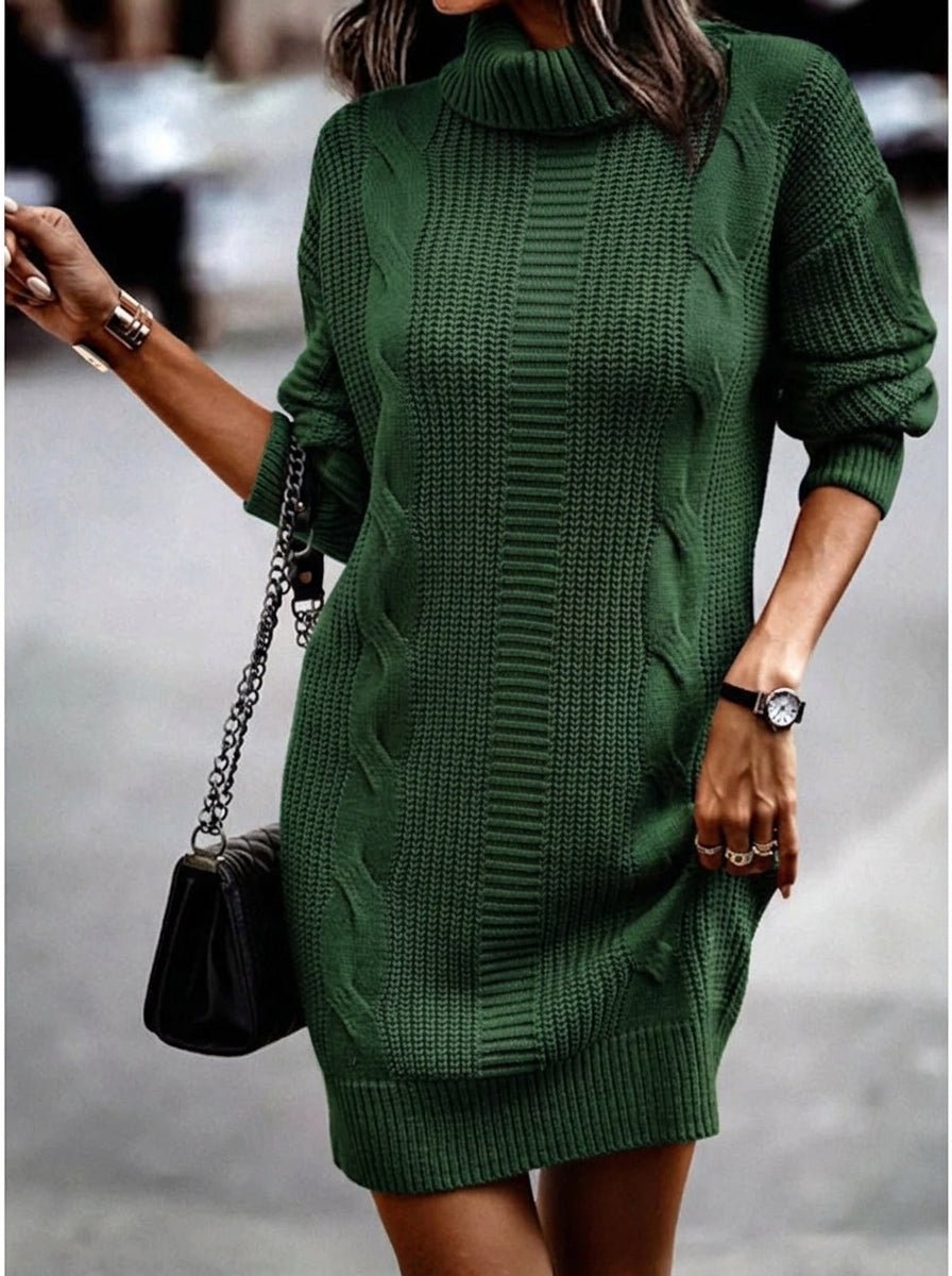 Women's Cable Knit Turtle Neck Dress – Long Sleeve Mini Sweater Dress - We are MFEO