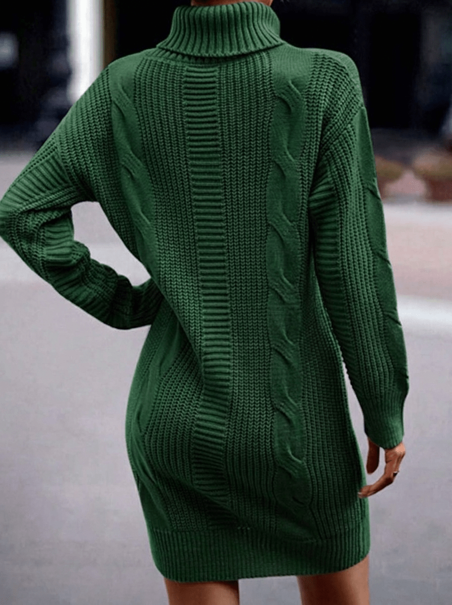 Women's Cable Knit Turtle Neck Dress – Long Sleeve Mini Sweater Dress - We are MFEO