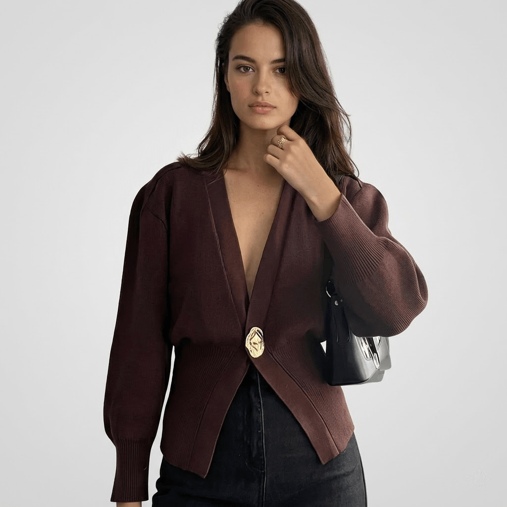 Women's Cardigan V - Neck – Tailored Fit with Gold Closure - We are MFEO