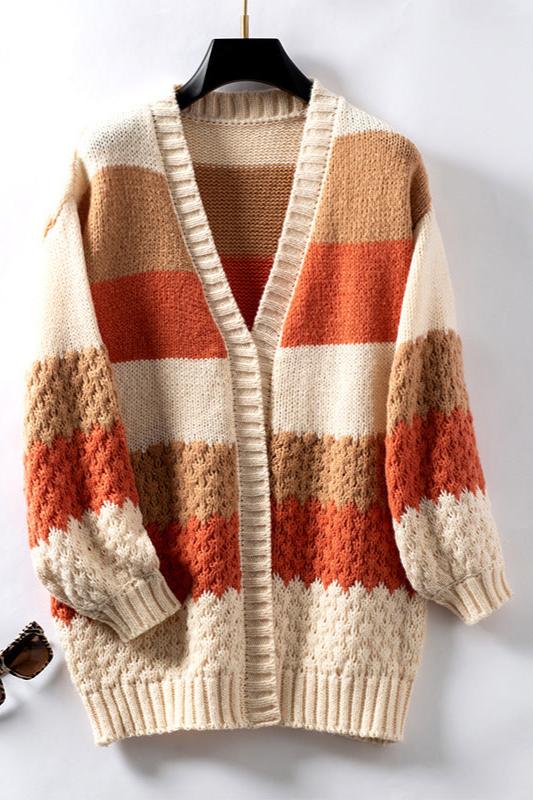 Women's Cardigan with Color Block Stripes – Relaxed Open Front - We are MFEO